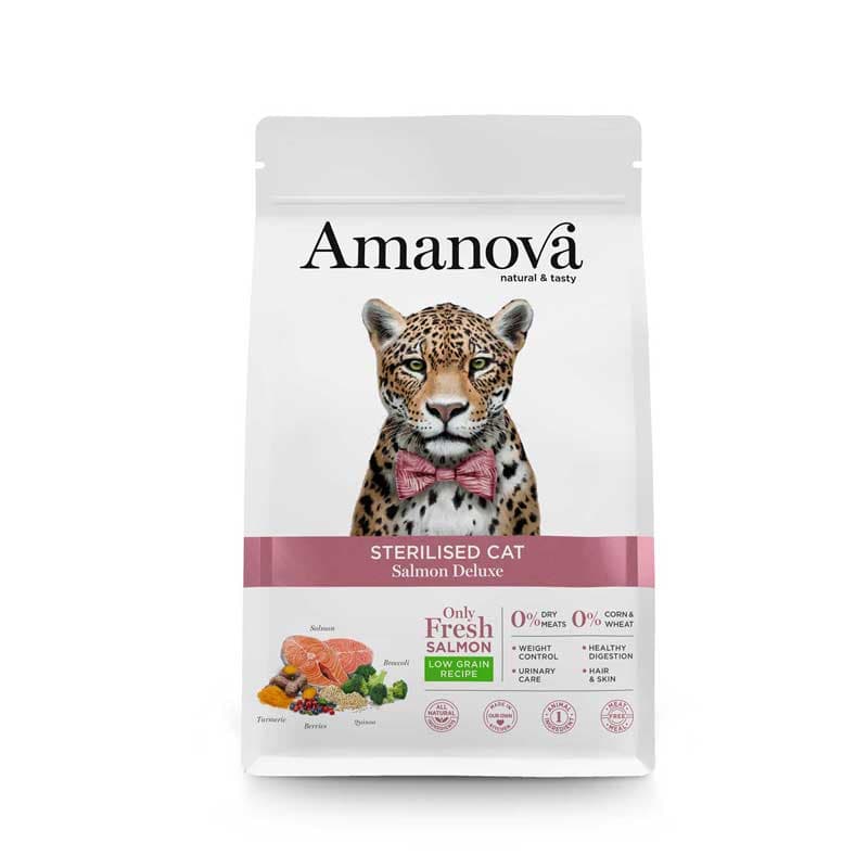 Amanova Adult Sterilised Low Grain de Salmon para gatos