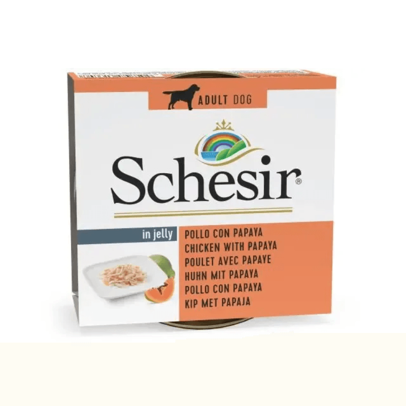 Schesir latas de comida húmeda para perros de Pollo con Papaya 150 gr