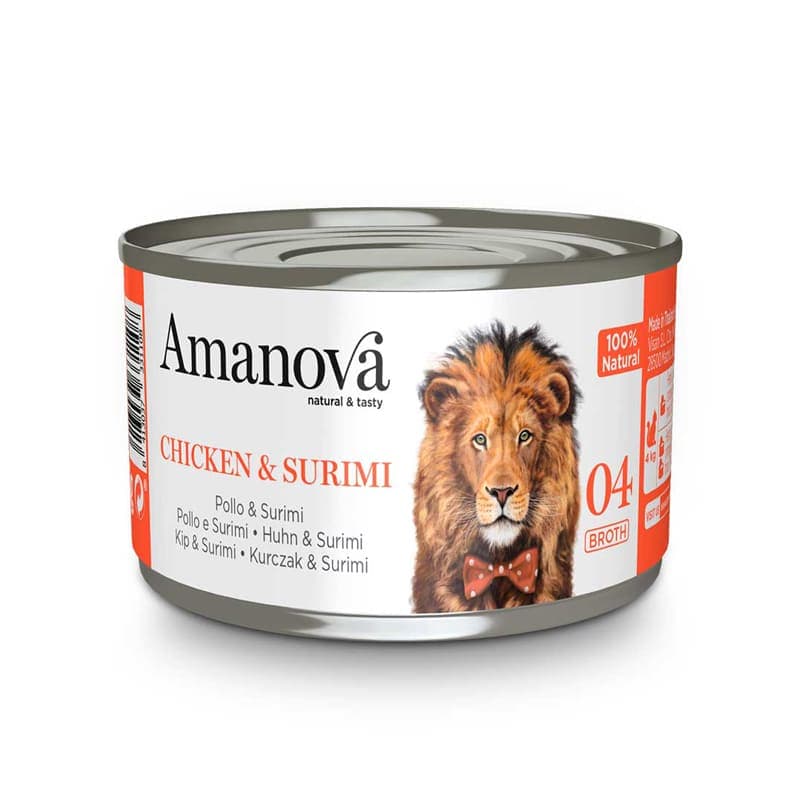 Amanova «Alimentación húmeda» Pollo & Surimi en caldo 70gr