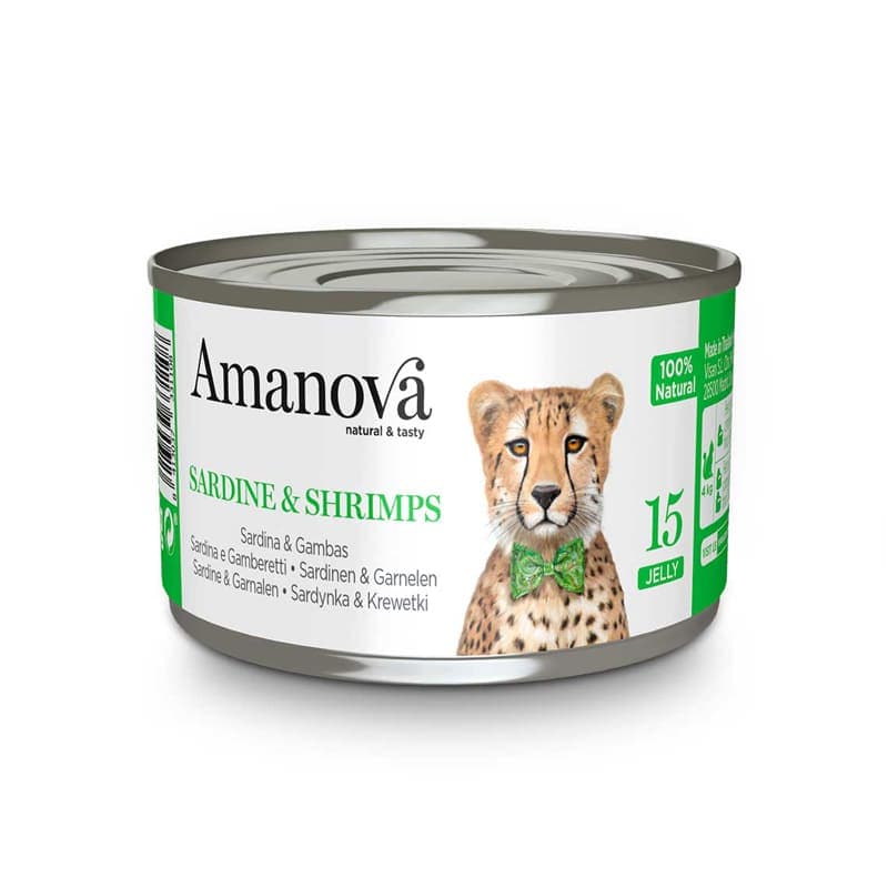 Amanova «Alimentación húmeda» Sardinas & gambas en gelatina 70gr